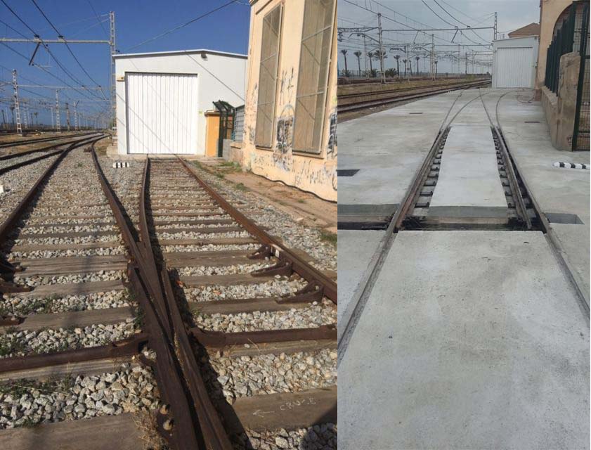Antes y después hormigonado vías de servicio en Estación de RENFE de Mataró
