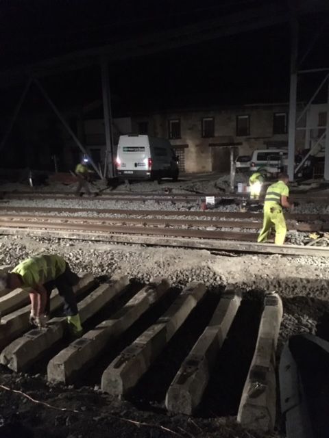 Alineación previa de traviesas para el premontaje